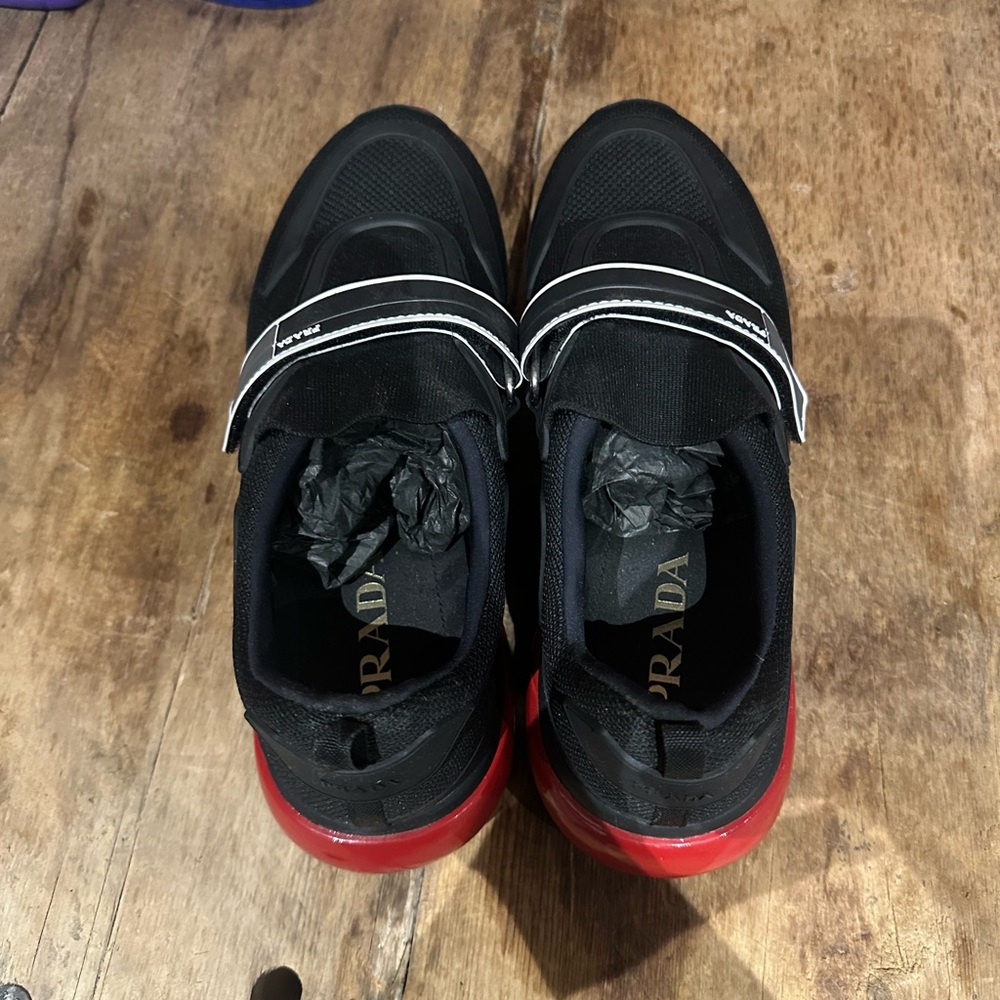 LUXURY PRADA CLOUDBUST SNEAKERS SHOES 2OG064 BLACK RED NEW US 9.5